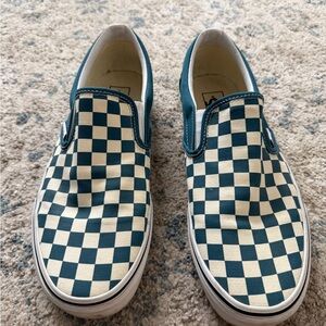 Vans Classic Slip-On Teal and White Checkered Sneakers